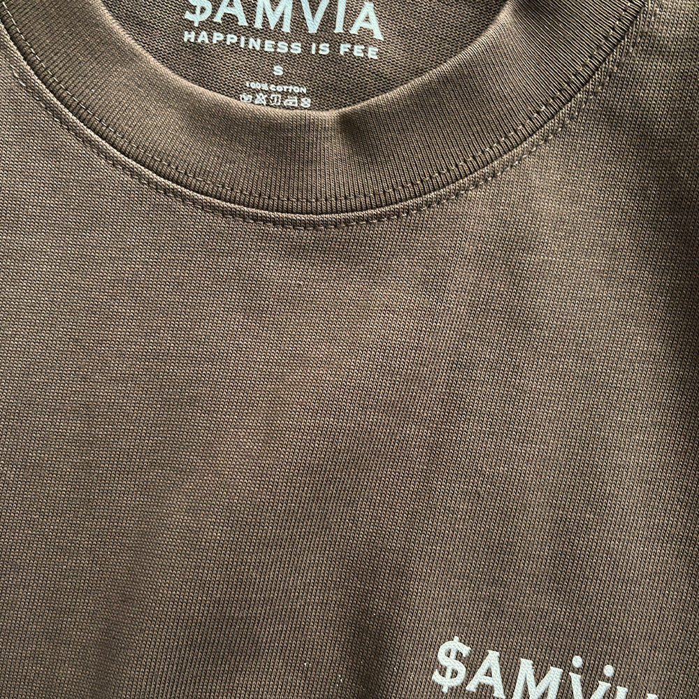 The Samvia Happiness Is Fee font Oversize Tee - Brown