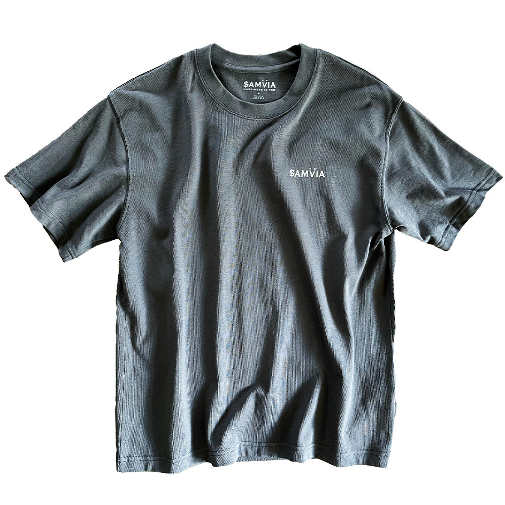 The Samvia Happiness Is Fee font Oversize Tee - Grey